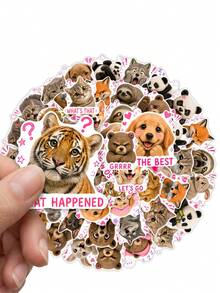 50Pcs Funny Meme Animal Decorative Stickers, Realistic Pet Expression Waterproof Stickers For Laptop, Water Bottle, Journal, Scrapbook - Multicolor - View 4
