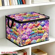 1pc Foldable Zipper Storage Bin With Handles, 2D Flat Printing Cute Gaming Cartoon Dumplings Print Large Capacity Dust‑Proof Fabric Storage Box For Bedroom Closet Toys Clothes Organizer - 1 Unit - View 10