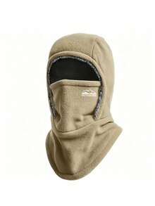 1pc New Autumn/Winter Mountain & Letter Print Fleece Balaclava Hat, Unisex Warm Hooded Cap For Daily Outdoor Cycling Wear - Multicolor - View 13