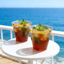 25pcs Transparent Cold Drink Cups 9oz Gold Rim Premium PS Cups Heavy Duty Party Drinkware Wedding Catering Supplies - Gold - View 4