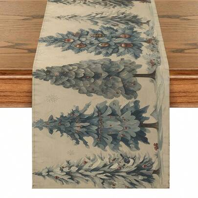 1 pieza, diseño de elemento de árbol de Navidad de abeto, decoraciones navideñas, camino de mesa navideño, mantel navideño, mantel largo navideño, material de fibra de poliéster imitación lino, regalo, funda protectora, mantel rectangular, lavable, adecuado para cenas familiares, mesas de centro, decoraciones de cocina y comedor, decoraciones de mesa, decoraciones para fiestas y escenas, decoraciones para el hogar, decoraciones de camino de mesa para patio exterior, decoraciones de entrada, decoraciones de repisa de chimenea.
