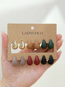LADYCOCO 6件裝時尚可愛高級多色水滴耳環，適合女性的耳環套組 - 彩色 - 查看 4