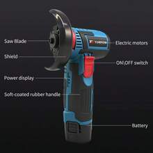 TORPOW 12V 無繩迷你角磨機，76mm 磨盤，10000RPM，多種選項：僅工具 / 含電池套件，切割、拋光、打磨、除鏽電動工具 - 藍色 - 查看 3