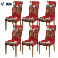1/4/6pcs Christmas Printed Chair Covers, With Santa Claus, Reindeer, Bells And Other Christmas Holiday Printed Patterns, Suitable For Christmas Atmosphere, Suitable For Parties, Gatherings, Home, Hotel And Other Places Decoration - Multicolor - View 10