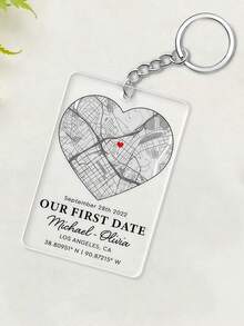 1pc/3pcs/5pcs Personalized Map Keychain, Customized Couple Jewelry, First Date Gift, Couple Keychain, Location Map Keychain, Valentine's Day Gift For Him - Transparent - View 3
