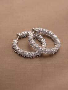 2pcs Copper Inlaid Cubic Zirconia Elegant Round Hoop Earrings For Women, Luxury Banquet Hoop Earrings, Suitable For Sweet And Delicate Girls, Best Friends, Valentine's Day, Birthday, Mother's Day, New Year, Dating, Party Wear - Round - View 3