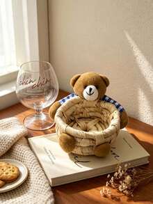 3 Sizes Cute Bear Woven Storage Baskets, Cartoon Bear Decor Handmade Woven Storage Buckets, Bedroom Vanity Desktop Organizer Boxes, Christmas Gift - Multicolor - View 6