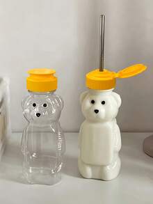 3/1pc Little Bear Plastic Water Bottle Cute Creative New Student Portable Transparent Water Cup Milk Tea Cup For Birthday Gifts - Multicolor - View 7