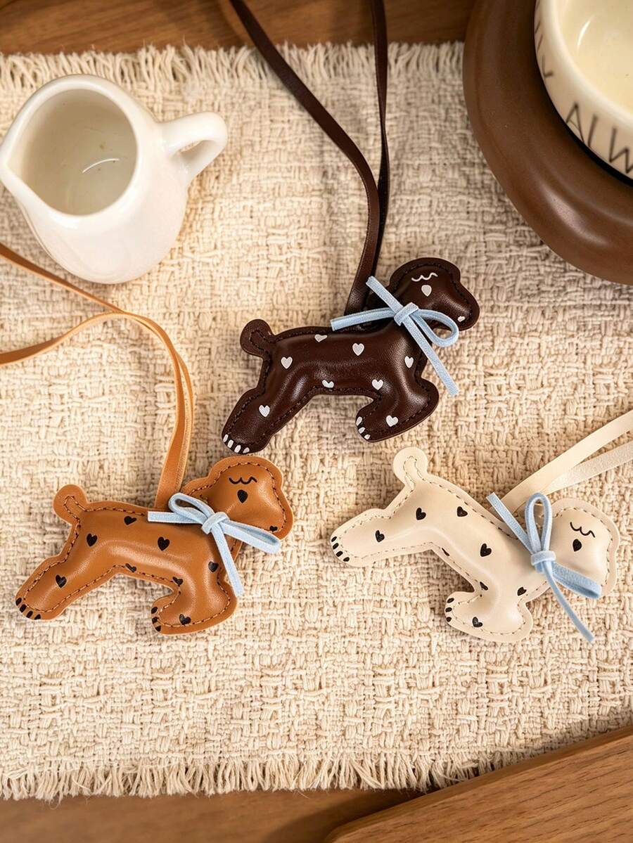 Cute Pu Lamb Bag Charm,Heart Print Pendant With Bow Knot, Decorative Keychain For Handbag Backpack Car Keys, Sweet Bag Accessory Gift. - Multicolor - View 1