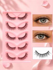 5 Pairs Natural Fluffy Full Strip False Eyelashes, Lightweight Soft Hair Easy To Apply Full Strip False Eyelashes, Daily Atmosphere Style Full Strip False Eyelashes For Beginners - Black - View 10