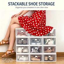 1pc Crown Handle Drawer-Style White Shoe Storage Box, Stackable Dust-Proof Space-Saving Shoe Organizer, For Home Use - Multicolor - View 10