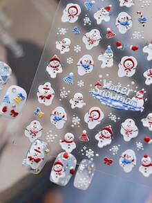 1pc Embossed Nail Art Stickers, Self-Adhesive Winter Nail Stickers, Cute Christmas Nail Decor, DIY - Multicolor - View 8