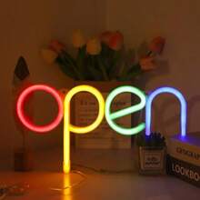 1pc USB/Battery Dual Power LED OPEN Neon Sign, High Brightness Ambient Wall Decor Night Light, Suitable For Bedroom/Game Room/Wedding/Birthday Party/Home Decor - White - View 8