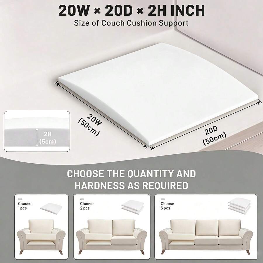 White Arched Foam Cushion 1/2/3pcs 20x20 Inch, High Density Curved Sofa Support Pad, For Living Room Sofa Sagging Repair - Multicolor - View 1