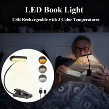 Eye-Protection Rechargeable Clip-On Book Light, Ultra-Bright Dimmable 3 Color Temperature Portable Clip Lamp, Suitable For Bedside Reading, Dorm Study, Gift For Book Lovers, Students, Friends - 1PC - View 2