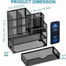 Mesh Desk Organizer, Multi-Functional Stationery Storage Holder With ...