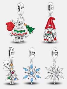 1 Holiday Limited Edition Color Diamond Christmas Tree, Christmas Clothes Pendant, Creative Exquisite Bead String DIY Bracelet Necklace Gift - Silver - View 5