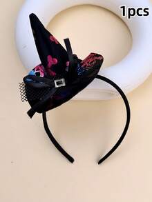 1pc/2pcs/3pcs Halloween Girls Witch Hat Headband, Mesh Bow Rhinestone Accessories, Cosplay Party Atmosphere Photo Shoot Headband - Multicolor - View 8
