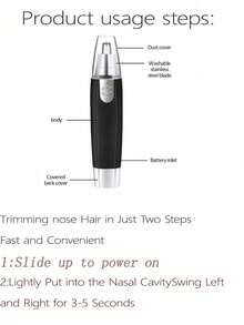 AXH Nose & Ear Hair Trimmer, Men's Stainless Steel Manual Washable Portable Nose Hair Trimming Scissors - Black - View 2