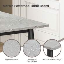 Dining Table And Chairs Set Of 4, 120cm Marble Effect Dining Table With 4 Faux Leather High Back Dining Chairs, Modern Dining Table Set For Dining Room Kitchen - Grey Table + Brown PU Chair - View 8