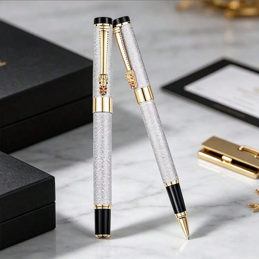 Luxurious Signature Pen, Silver Metal Signature Pen, Smooth Writing, Suitable For Students And Office Use, High-End Business Gift Pen, Suitable For Both Men And Women, Daily Writing Tool