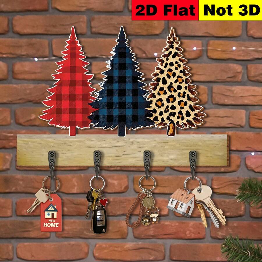 1 buah Gantungan Kunci Kayu Multifungsi Datar 2D, Dekorasi Pohon Natal 2D, Rak Penyimpanan Dinding, Tempat Gantungan Tas & Kunci di Pintu Masuk, Serbaguna - MultiWarna - View 1