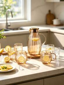 7‑Piece Drinkware Set, Including 1 Pitcher And 6 Cups. Featuring A Large‑Capacity Design With Transparent Texture And A Comfortable Grip. Suitable For Holding Fruit Juice And Tea. Practical And Attractive, Ideal For Home Use And Entertaining Guests. - Multicolor - View 3