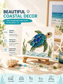 Sea Glass Art Kit, DIY Sea Glass Mosaic Art Set, Ocean Theme Sea Glass Craft Kit, Includes Colored Glass Pieces, Exquisite Ocean Inspired Artwork, Beach Home Decor Creative Handmade Gift - Multicolor - View 9