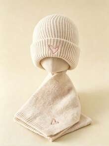 2PCS Kids Knitted Hat, Scarf Set For Autumn/Winter, Baby Heart Pattern Hat & Neck Warmer, Boys & Girls Warm Hat, Suitable For Outdoor And Cold Winter - Multicolor - View 5
