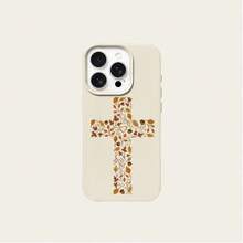 TPU Material Gentle Autumn Leaf Mosaic Cross Pattern Phone Case Compatible With IPhone 17 Pro Max/17/16 Pro Max/15/13/12/11/ S20 FE/A15/S24/A55/ Note 11/Note 12/Note 13 Pro Full Coverage Anti-Drop Soft Shell Phone Protective Cover - White - View 5