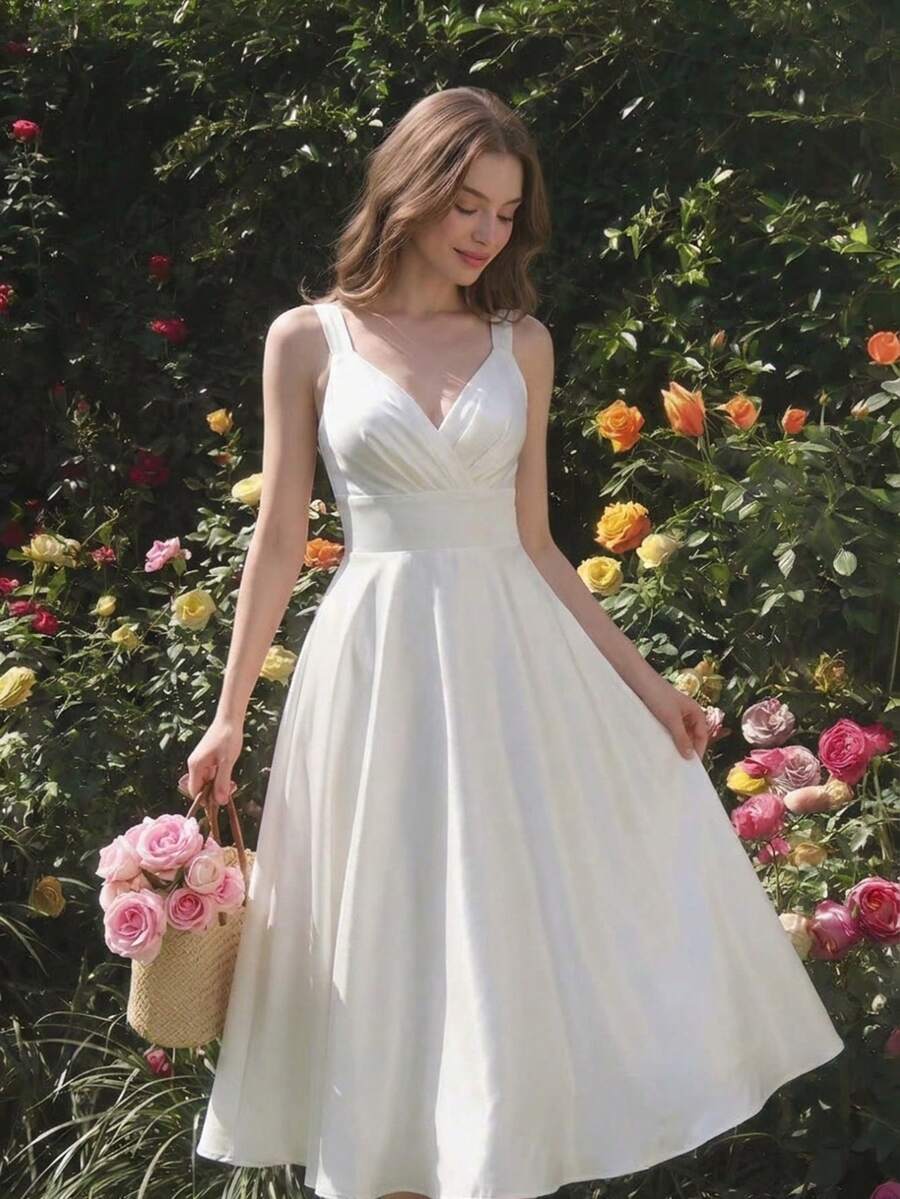 Women Midi Dresses - White - View 1