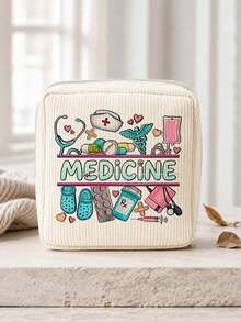 「Medicine」圖案印花便攜收納袋 藥盒急救包 化妝包零錢包，適合日常使用/戶外/旅行，方便收納、化妝品、手機等小物品，旅行必備，聖誕禮物，個性化禮物袋，教師節禮物，小禮物交換，房間裝飾 - 彩色 - 查看 4
