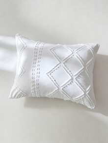 1pc White Cutout Diamond Geometric Pattern Jacquard Pillowcase, Nordic Minimalist Unique Polyester Decorative Throw Pillow Cover, Suitable For All Seasons, Home Decor Cushion Cover, Machine Washable, No Filling Included - White - View 1