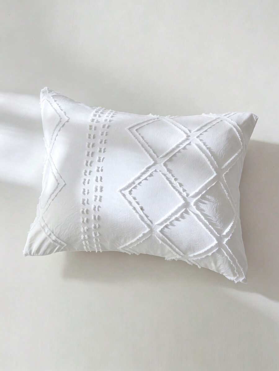 1pc White Cutout Diamond Geometric Pattern Jacquard Pillowcase, Nordic Minimalist Unique Polyester Decorative Throw Pillow Cover, Suitable For All Seasons, Home Decor Cushion Cover, Machine Washable, No Filling Included - White - View 1