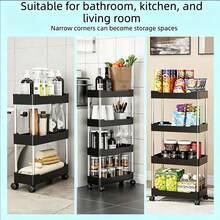 4-Tier Mobile Storage Rack With Wheels And Hooks, Narrow Gap Storage, Kitchen Storage Rack, Space-Saving, Suitable For Kitchen, Living Room, Bedroom And Office - White - View 8
