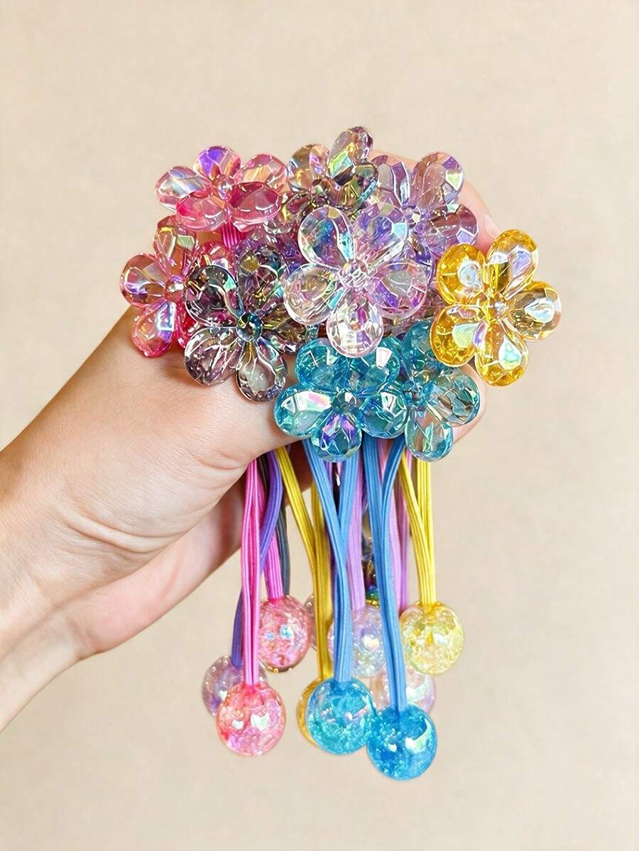 12/6pcs Multicolor Cracked Camellia Hair Ties High Elastic Rubber Bands Versatile Daily Hair Accessories Back To School Fall Outfits - Multicolor - View 1