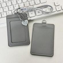 Ins Heart Double Layer Leather Card Holder, ID Badge Holder, Tesla Access Card, Campus, Fan, Bus, Meal Card, Photo, Work Badge, Card Sleeve, Card Film, Protective Case - A - View 7