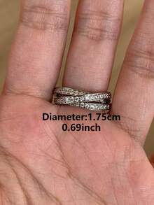 1 buah Cincin Geometris Zirkonia Kubik Mewah Bergaya, Cocok untuk Pemakaian Sehari-hari dan Acara Khusus Wanita - Perak - View 6