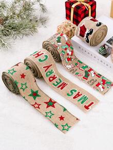 1 Roll Classic Christmas Linen Ribbon Set, 5 Meters Per Roll, Colorful Printed Christmas & Thanksgiving Decorative Ribbon, Suitable For Gift Wrapping, DIY Bows, Office Decor, Theme Party Decoration, Christmas Decoration - Multicolor - View 5