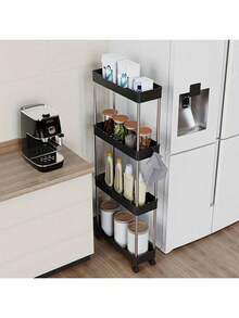 1pc 3/4-Tier Narrow Rolling Storage Cart, Bathroom Storage Mobile Rack, Multi-Functional Storage Shelf, Bathroom Gap Storage Rack, Bathroom Accessories - Black - View 10