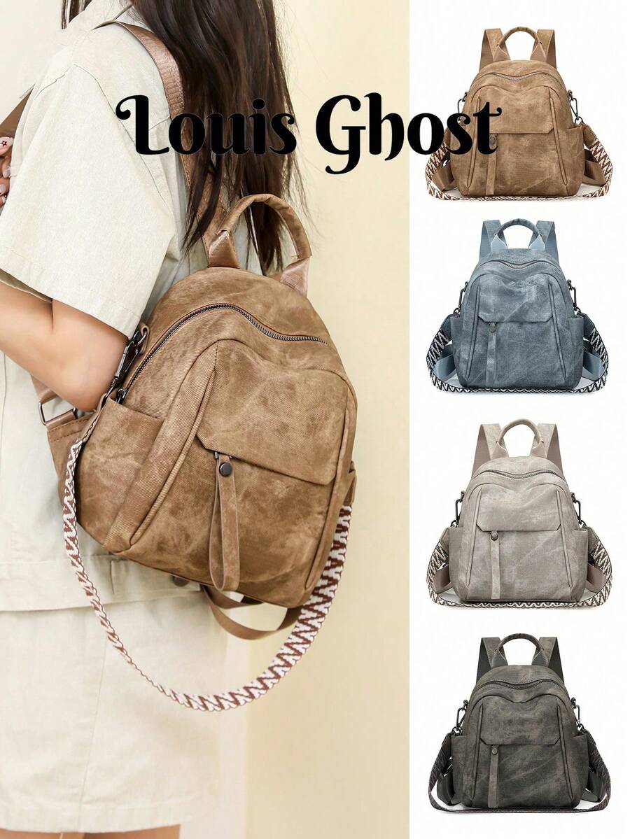 Vintage Distressed Backpack For Women, New Fashion Versatile Multi-Functional Shoulder Crossbody Bag. Large Capacity Main Compartment Easily Holds Daily Essentials. 3-In-1 Design, Perfect For Daily Commute, Weekend Outings, And Short Trips.