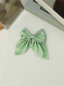 2pcs Green Satin Bow Hair Clips, Large Silk French Hair Clips, Girls Ponytail Hair Accessories, Autumn Style - Multicolor - View 5