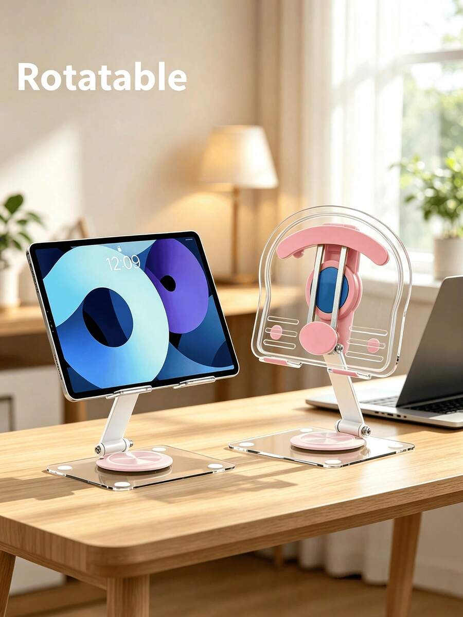 1pc Acrylic Tablet Stand, Suitable For Tablet Stand, Phone Holder, Desktop Rotatable Tablet & Phone Stand, Also Can Be Used For Books And More, Full Metal Slouchy Folding Tablet & Phone Stand, Suitable For Phones And Tablets Under 15 Inches, Random Color