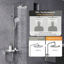 25cm Rainfall Shower System With Round Overhead Shower Head, Adjustable Stainless Steel Column & Shelf – Wall-Mounted, No Faucet Required - Silver White - View 6