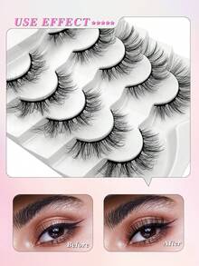 ENCHUW 5 Pairs False Lashes Soft Lashes Thick Eye Lashes False Eyelashes Natural Look Cat Eye Lashes Wispy Fake Eyelashes Fluffy Natural Eye Lashes - Black - View 4