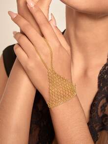 Altistry Lace Crochet Openwork Fairy Bracelet With Finger Ring, Romantic Hand Jewelry Elegant Accessory, Gift For Girlfriend - Golden SL - View 1