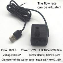 USB Aquarium Fish Tank Water Circulation Pump, Ultra Quiet 5V 1‑5W Mini Submersible Adjustable Flow Filtration Pump For Pet Fountain - Black - View 2