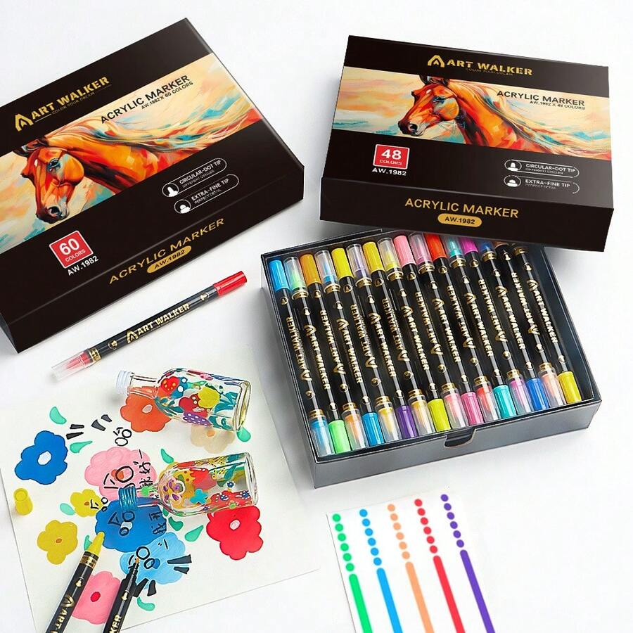 72/60/48/36/24 Colors Dual-Tip Dot Markers, Quick-Drying Art Pens, 1mm-5mm Dot Sizes, Suitable For Dot Painting, Bullet Journaling, Scrapbooking And Crafts