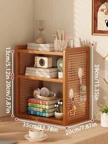 3‑Tier Natural Wood Rattan Desk Shelf, Tabletop Storage Organizer, Boho Countertop Display Rack With Free Bonus Hooks For Stationery, Books, Makeup, Small Plant Decor For Bedroom, Study Room, Dorm, Workspace, Home Office - Multicolor - View 12