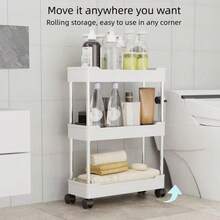 4-Tier Mobile Storage Rack With Wheels And Hooks, Narrow Gap Storage, Kitchen Storage Rack, Space-Saving, Suitable For Kitchen, Living Room, Bedroom And Office - White - View 5